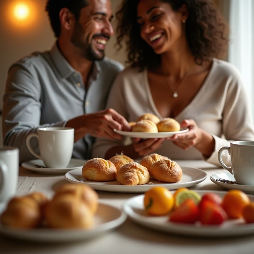 Café da manhã personalizado da Padaria Sagres com pães e frutas