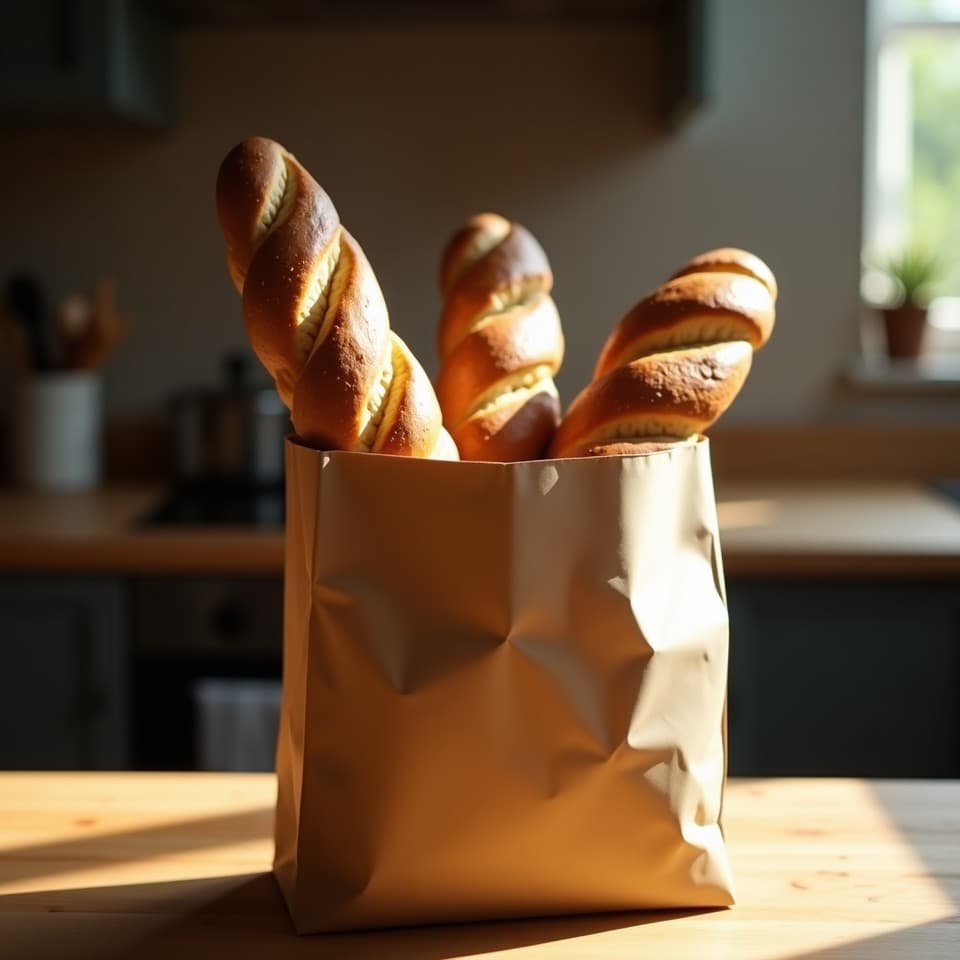Sacola de delivery da Padaria Sagres com pães saindo do forno