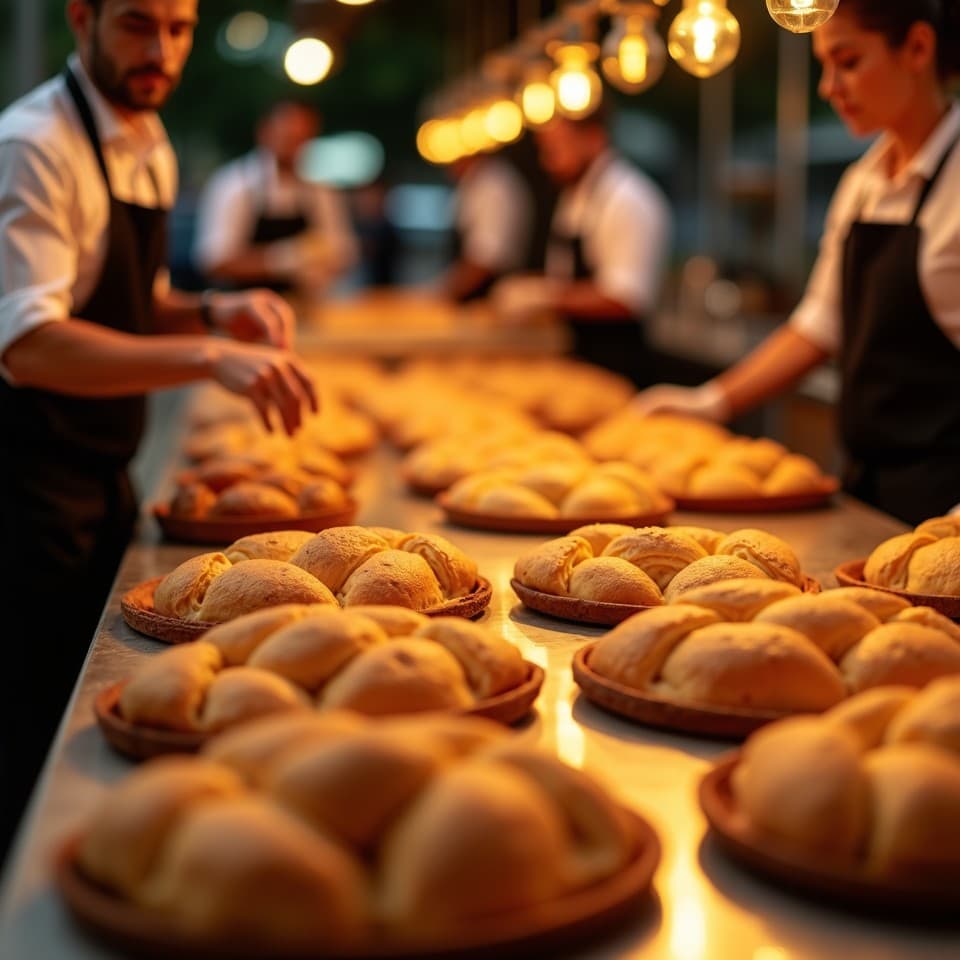 Buffet para eventos corporativos com pães e salgados